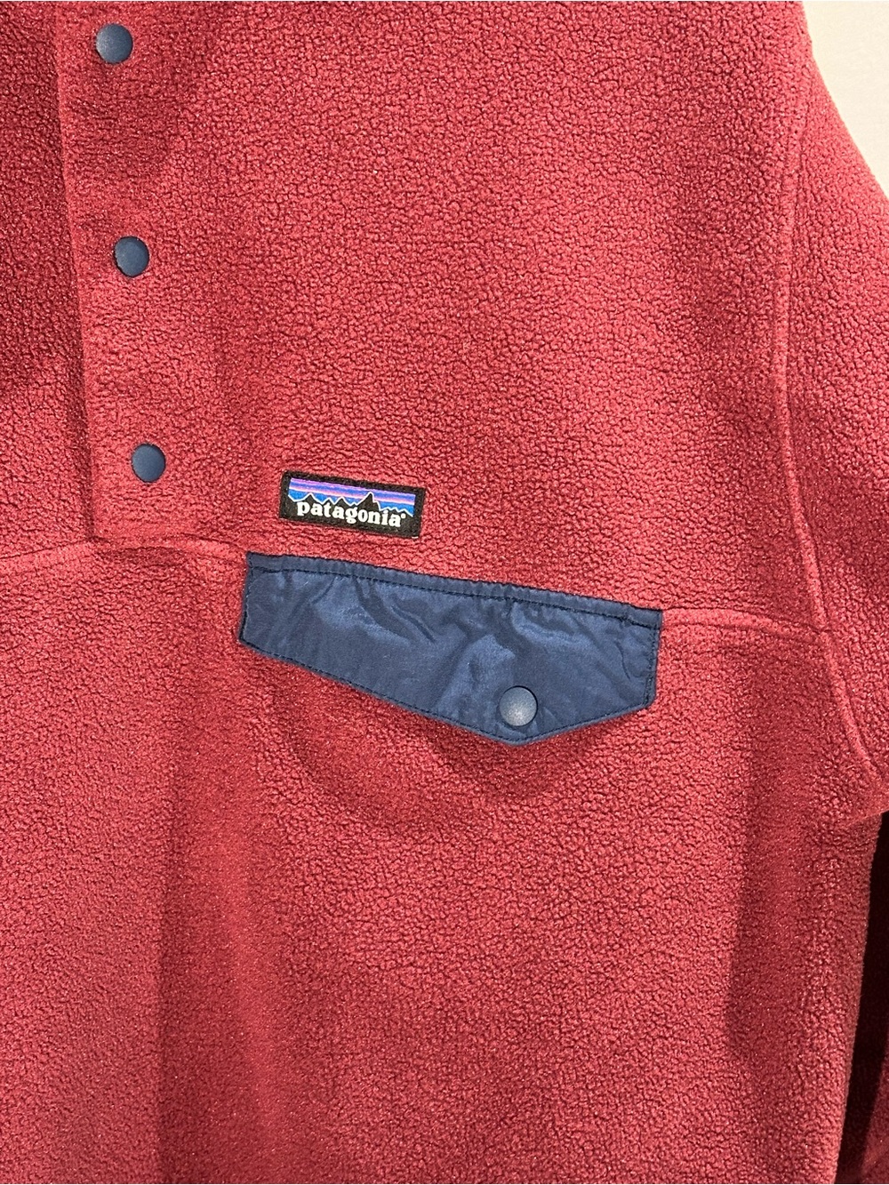 Patagonia Burgundy Fleece Pullover with Navy Pocket Trim - Picture 3 of 6